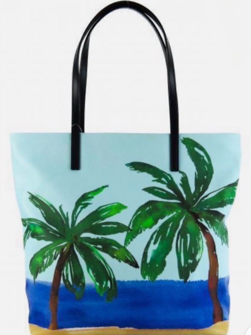kate spade light blue palm print tote with black straps - Picture 2 of 11